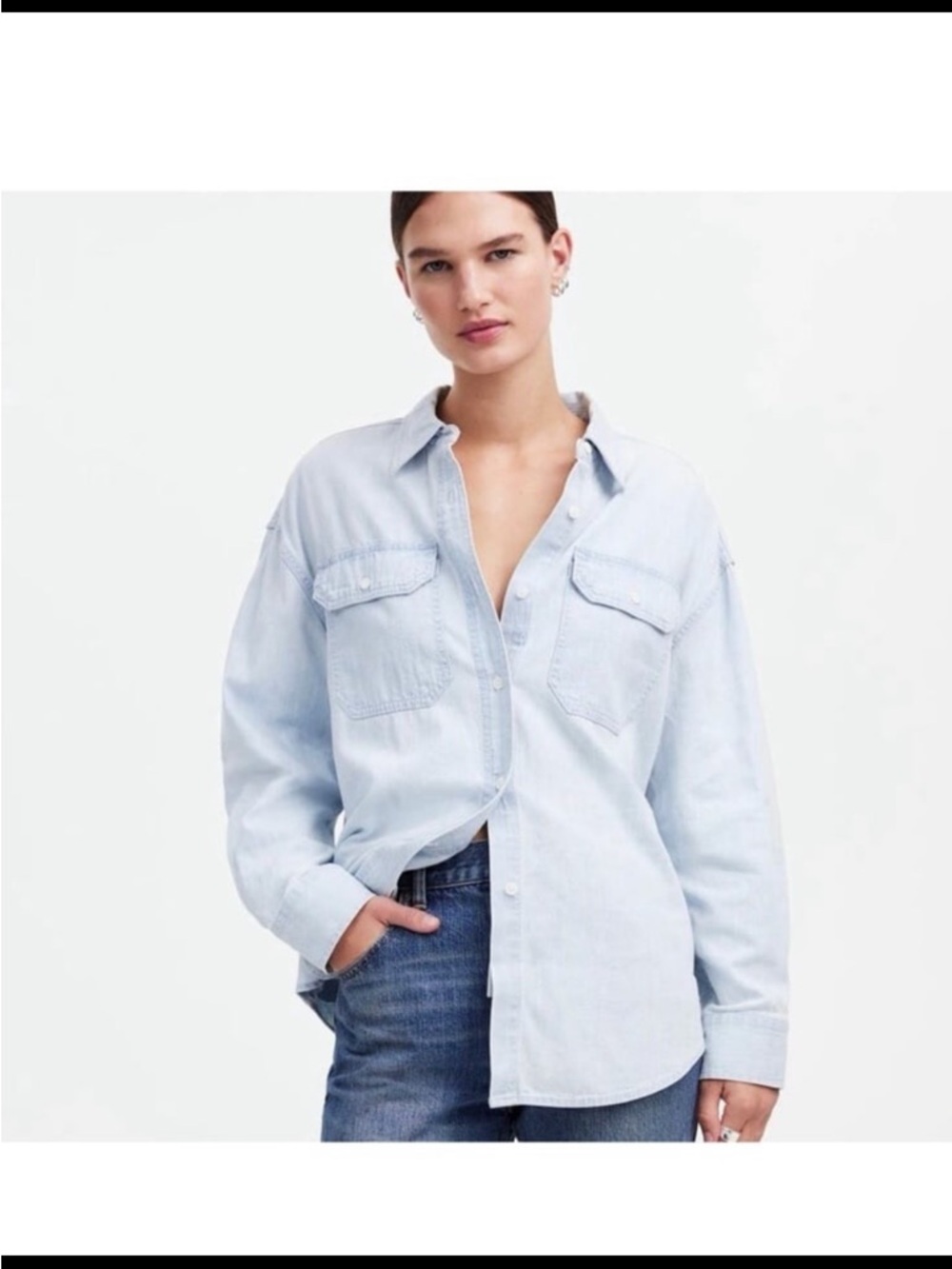 Alexa Chung for Madewell Oversized Denim Shirt Light Wash Women’s Large NT106